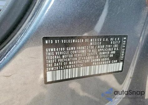 2017 Volkswagen Jetta S z USA, uszkodzony, nr VIN 3VW2B7AJ7HM357524